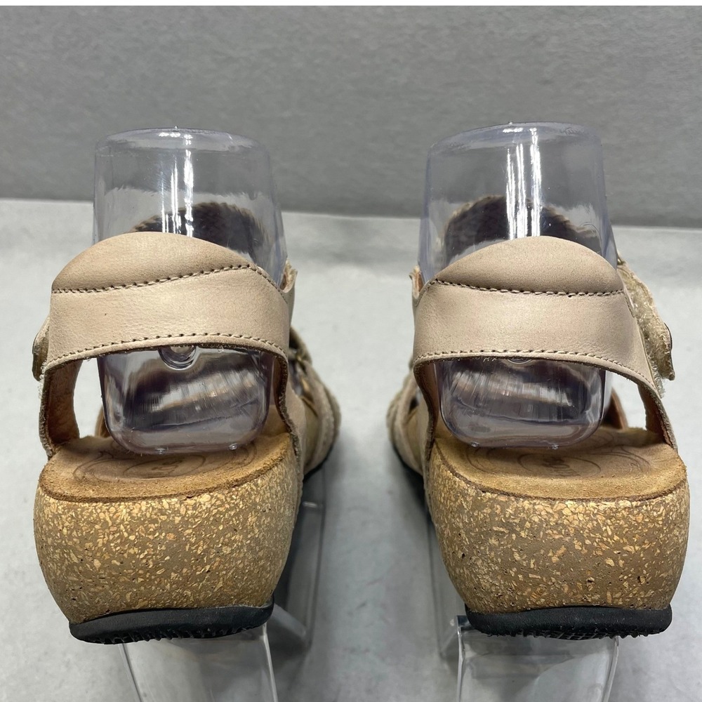 Taos Braided Leather Strappy Sandals Womens 8-8.5 Beige Comfort Cork Spain - Picture 3 of 11